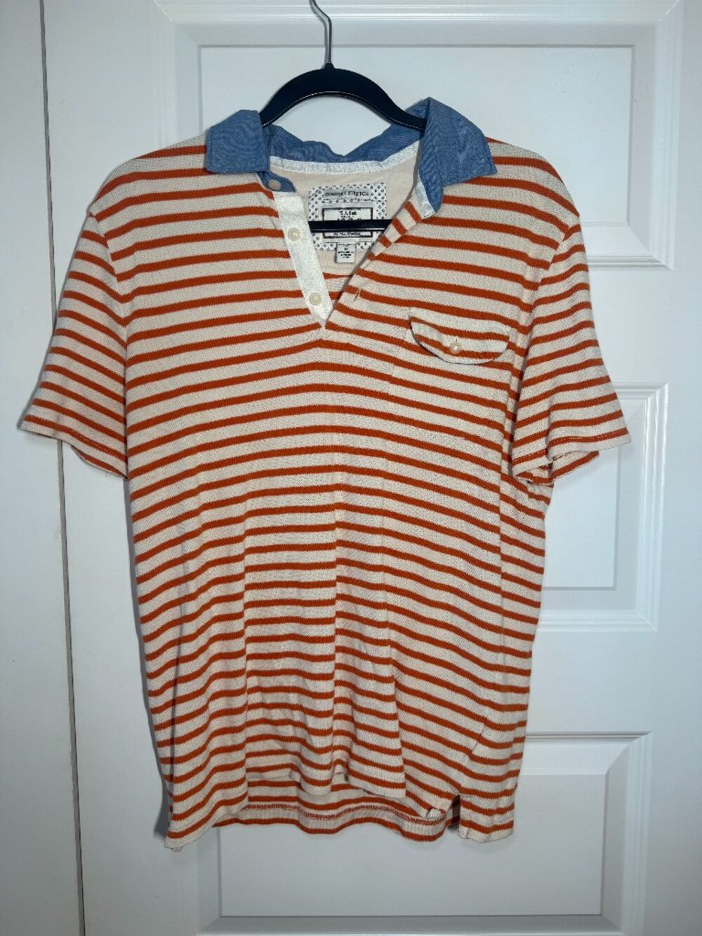 Jos. A. Bank 1905 Orange & White Polo | Denim Collar | Size Medium
